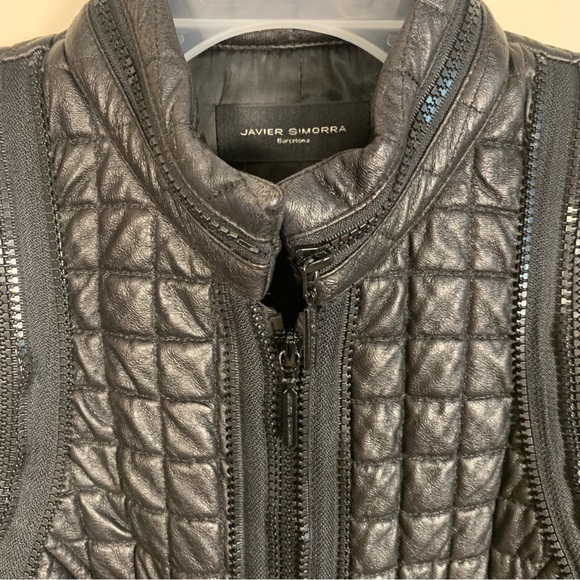 Javier Simorra Barcelona Vegan Faux Leather Quilted Zipper Track Detail Vest - Picture 5 of 14